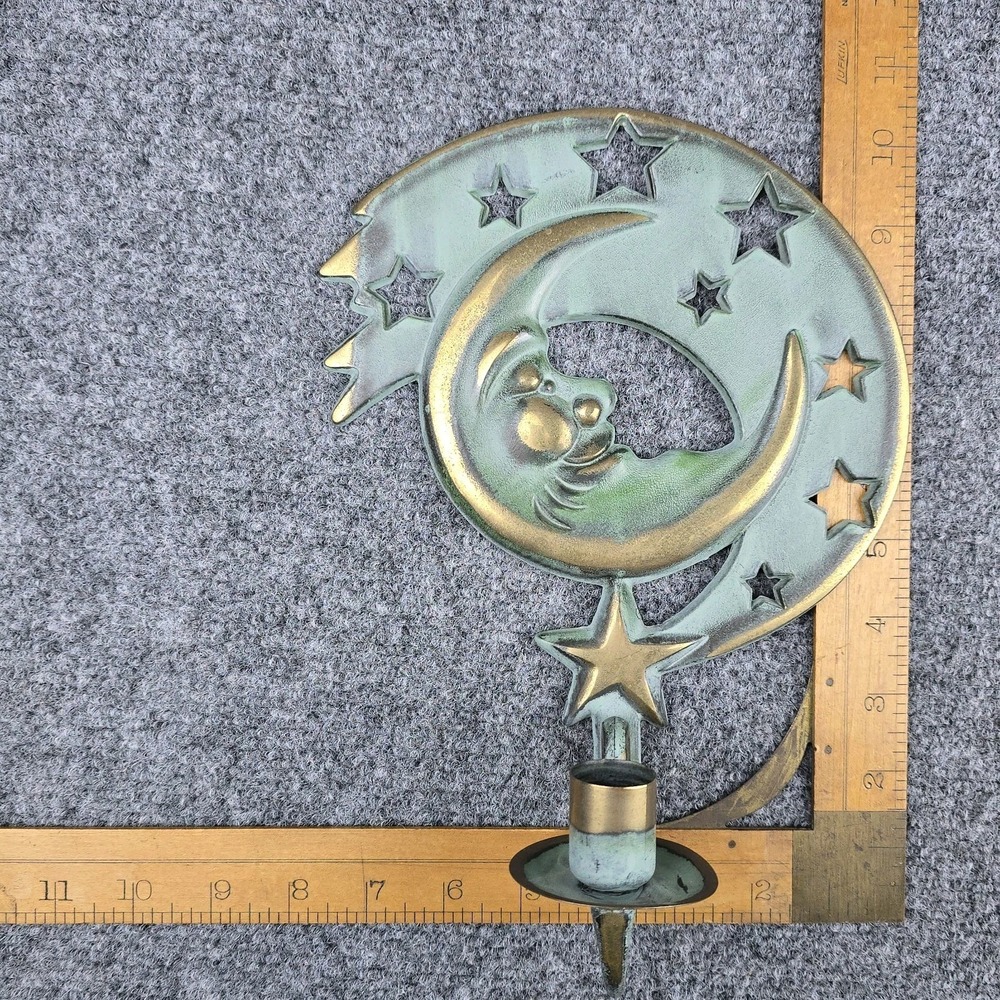 Vintage PartyLite Celestial Sun & Moon Metal Wall Candle Holder Set 94' w/ Glass - Picture 6 of 6